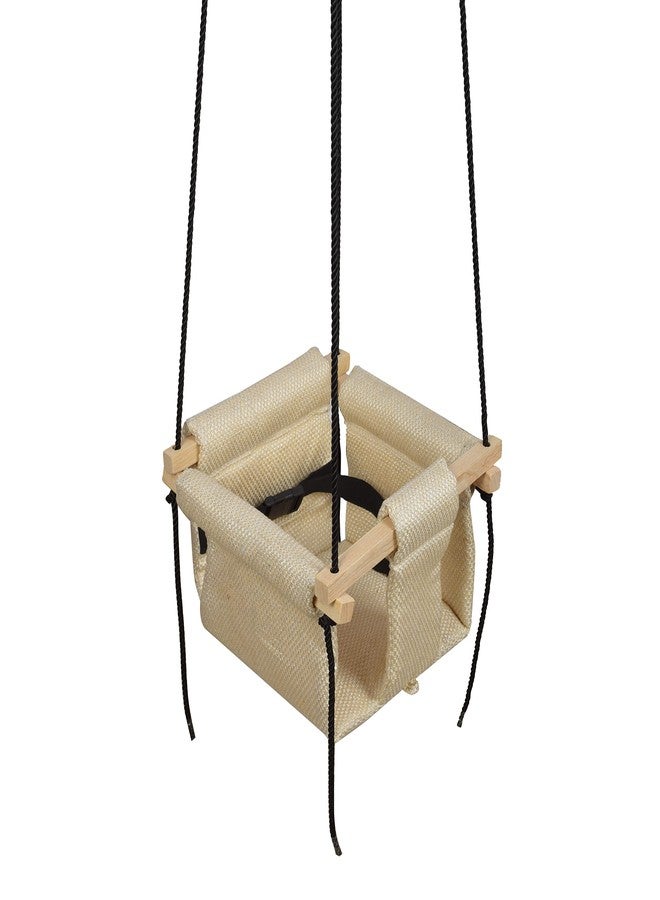 BOFFLE أرجوحة معلقة من قماش قطني وخشب من بوفل للأطفال الرضع، كرسي داخلي وخارجي للأطفال الصغار، كرسي أرجوحة للأطفال، مهد، هدية عيد ميلاد للأطفال (من 6 أشهر إلى 3 سنوات) (ذهبي) - Image 2